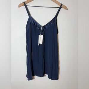 Milio Milano made in Italy Navy Blue Satin Trim Cami Top Size M NWT
